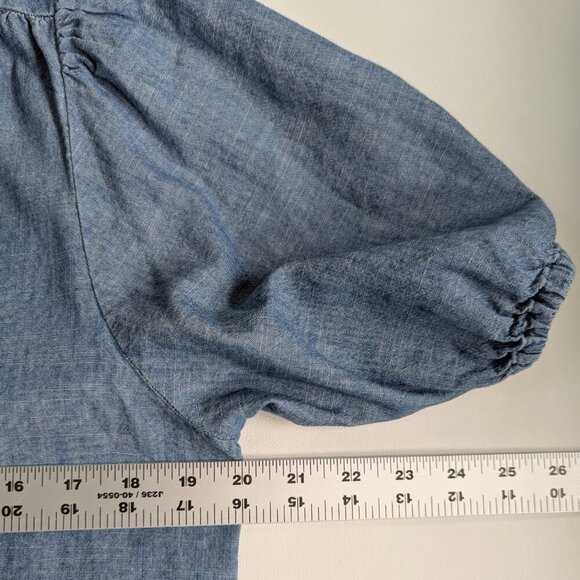 J. Crew Factory Women's Chambray V-Neck Puff Sleeves Top Blue Boho Shirt - Picture 7 of 9